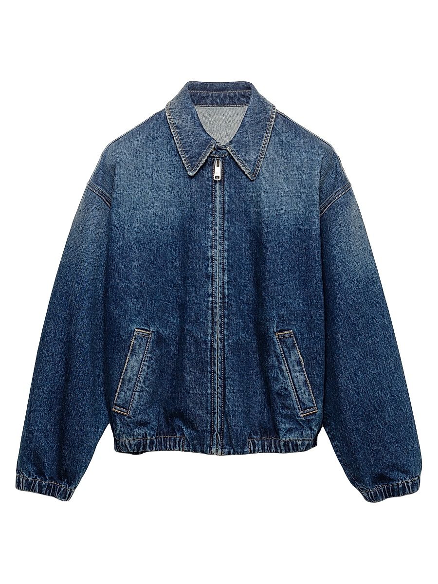 Women's Washed Denim Blouson Jacket - Blue - Size 10
