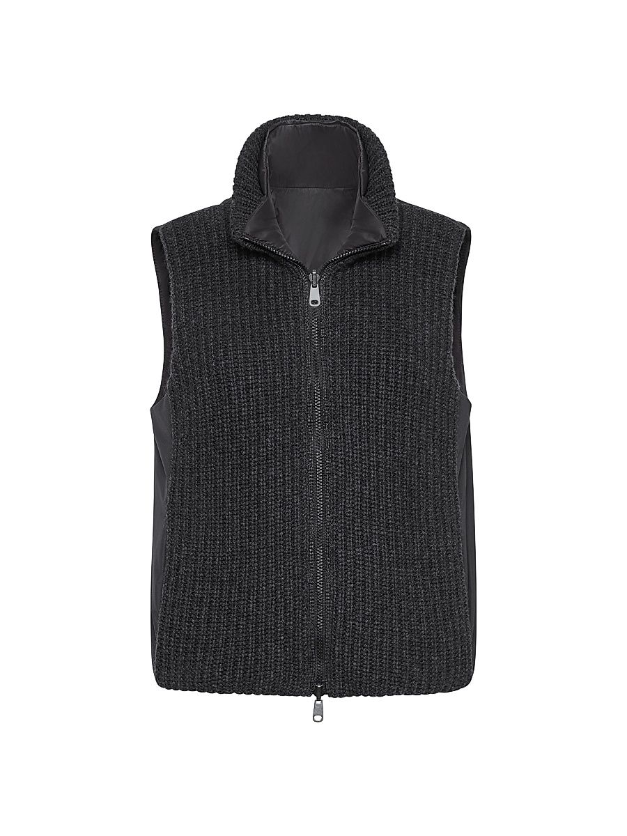 Women's Cashmere Feather Yarn Reversible Knit Down Vest - Lignite - Size XS