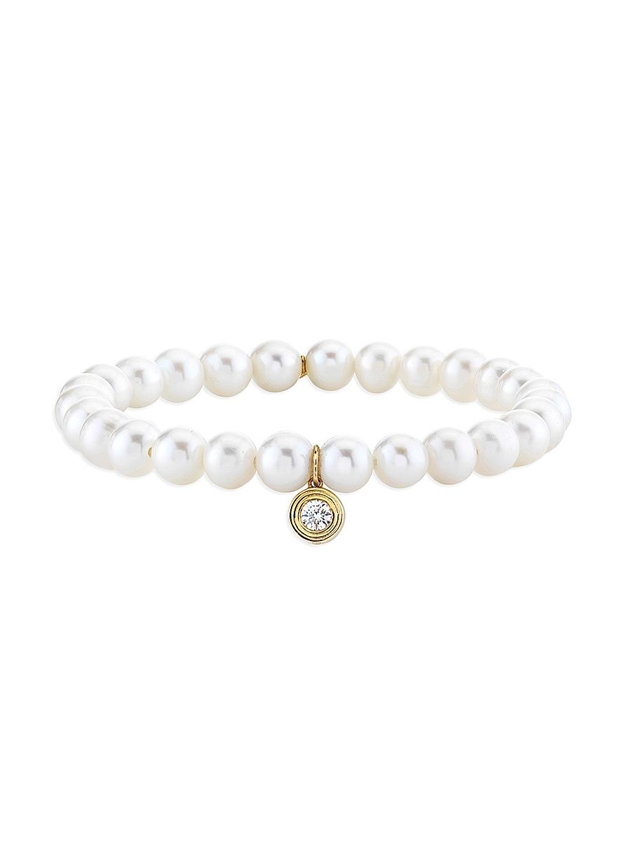 Women's 14K Gold, Diamond & Pearl Beaded Bracelet - White