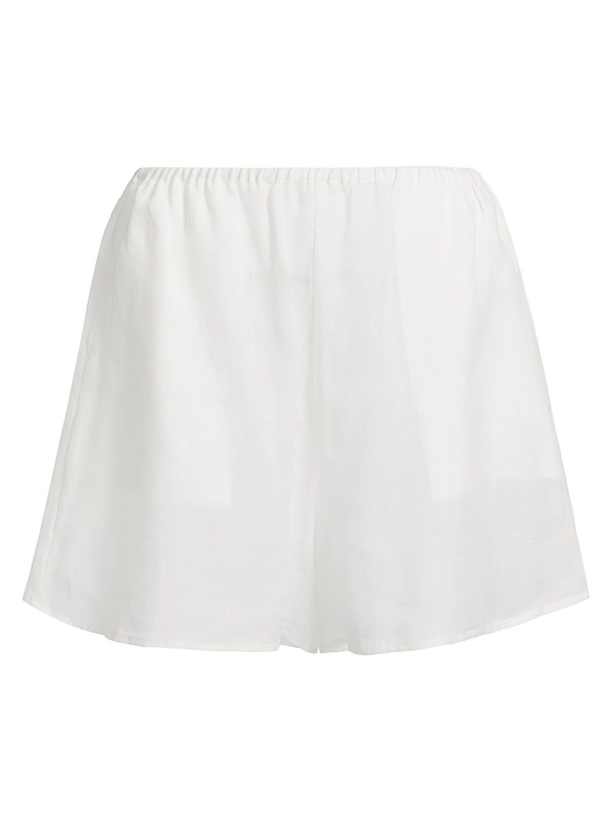 Women's Ramie Voile Elasticized Shorts - White - Size 10