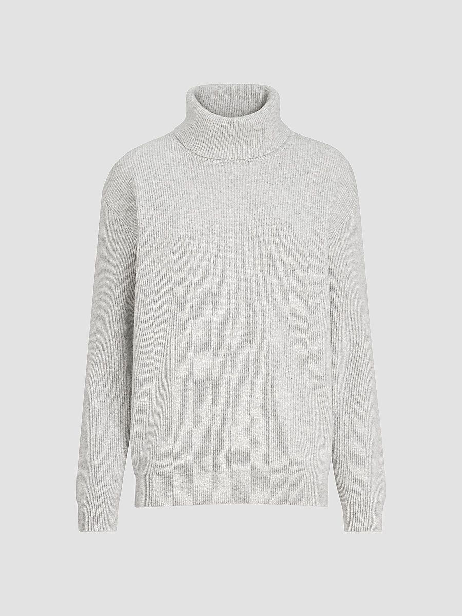 Women's Cashmere English Rib Turtleneck Sweater with Monili - Oyster - Size XXXL