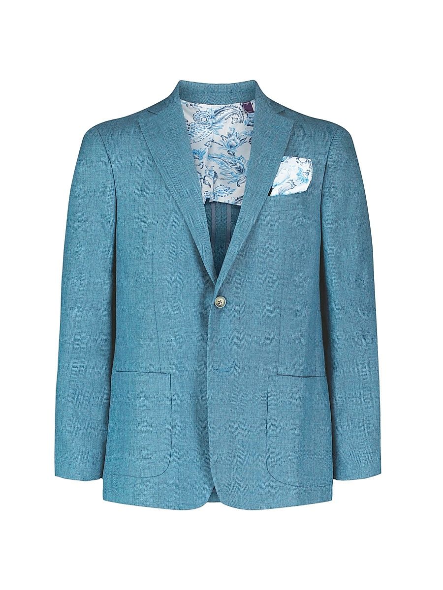 Men's Fawler Woven Linen-Virgin Wool Sportcoat - Light Blue - Size 46