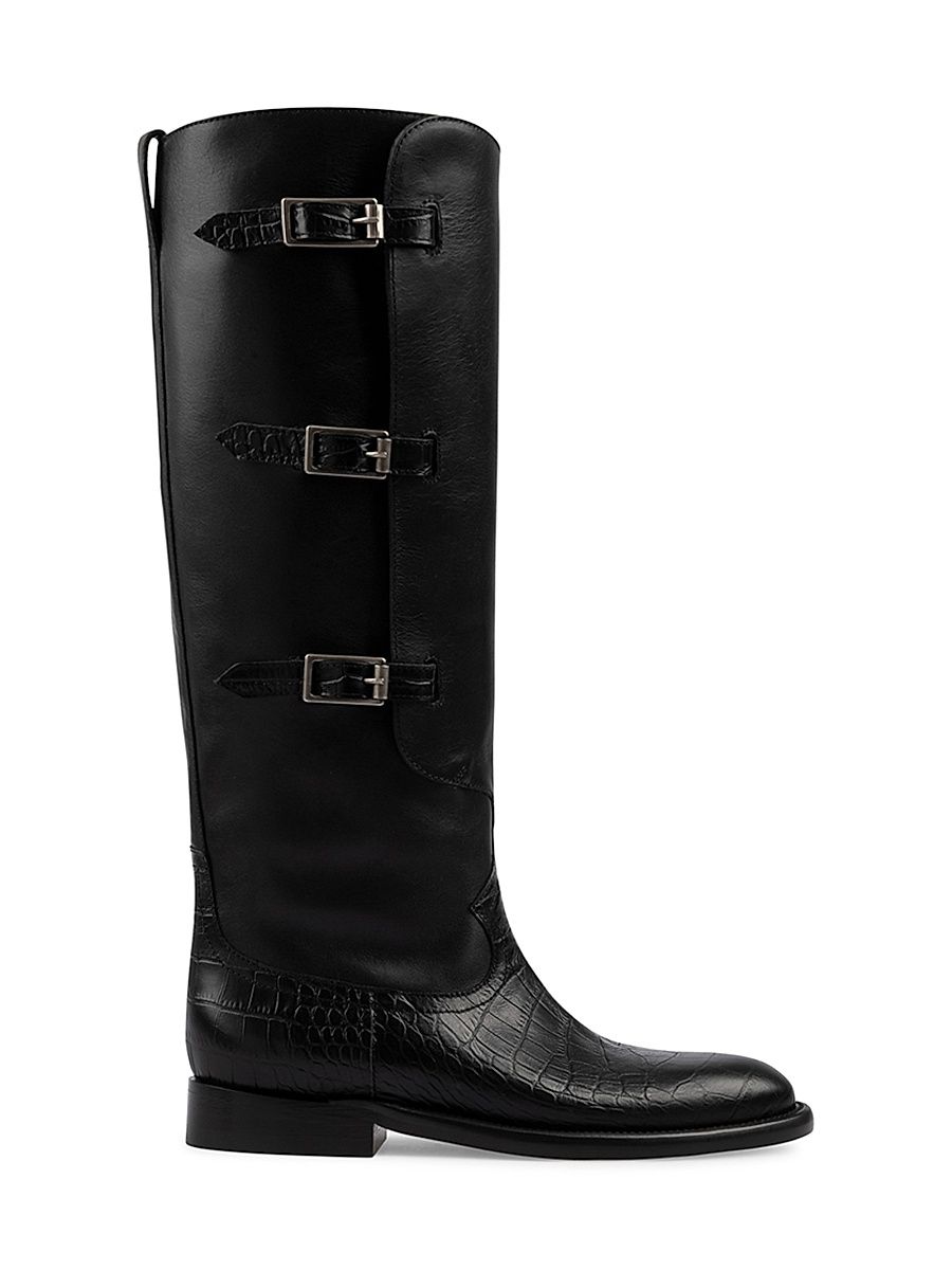 Women's Montana 20MM Embossed Leather Knee-High Boots - Carbone - Size 9.5