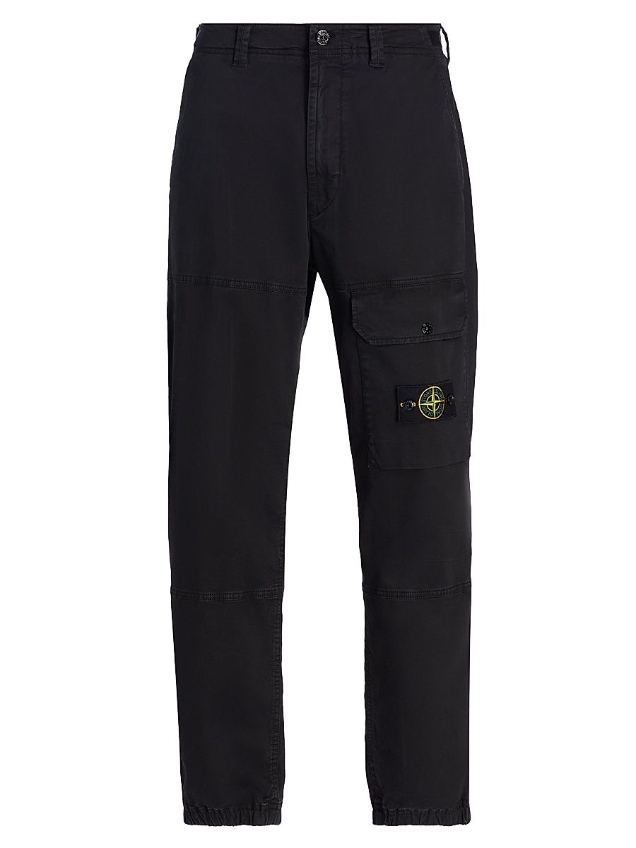 Men's Logo Stretch-Cotton Trousers - Black - Size 36