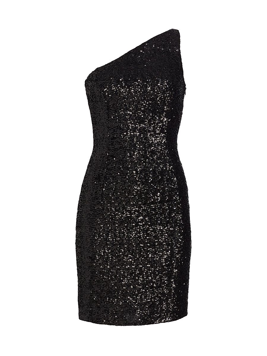 Women's Sequin One-Shoulder Minidress - Black - Size 10
