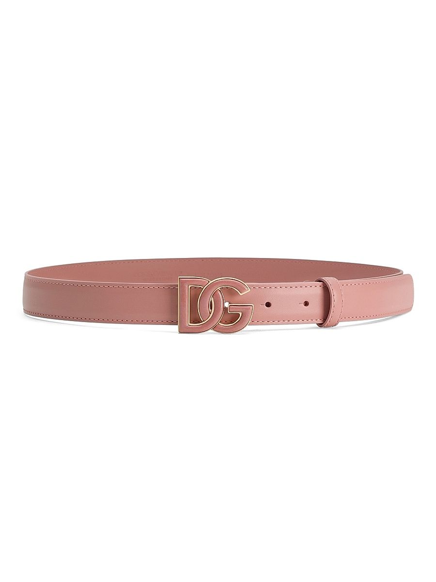 Women's Tonal Leather Logo-Buckle Belt - Rosa - Size Small