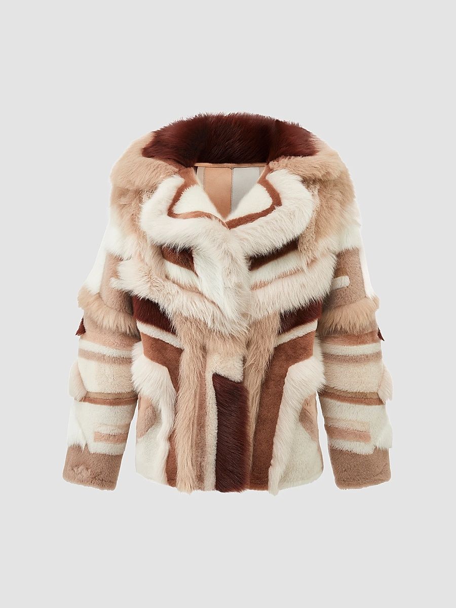 Gorski Women's Merino and Toscana Shearling Lamb Intarsia Coat - Cream Multicolor - Size Large
