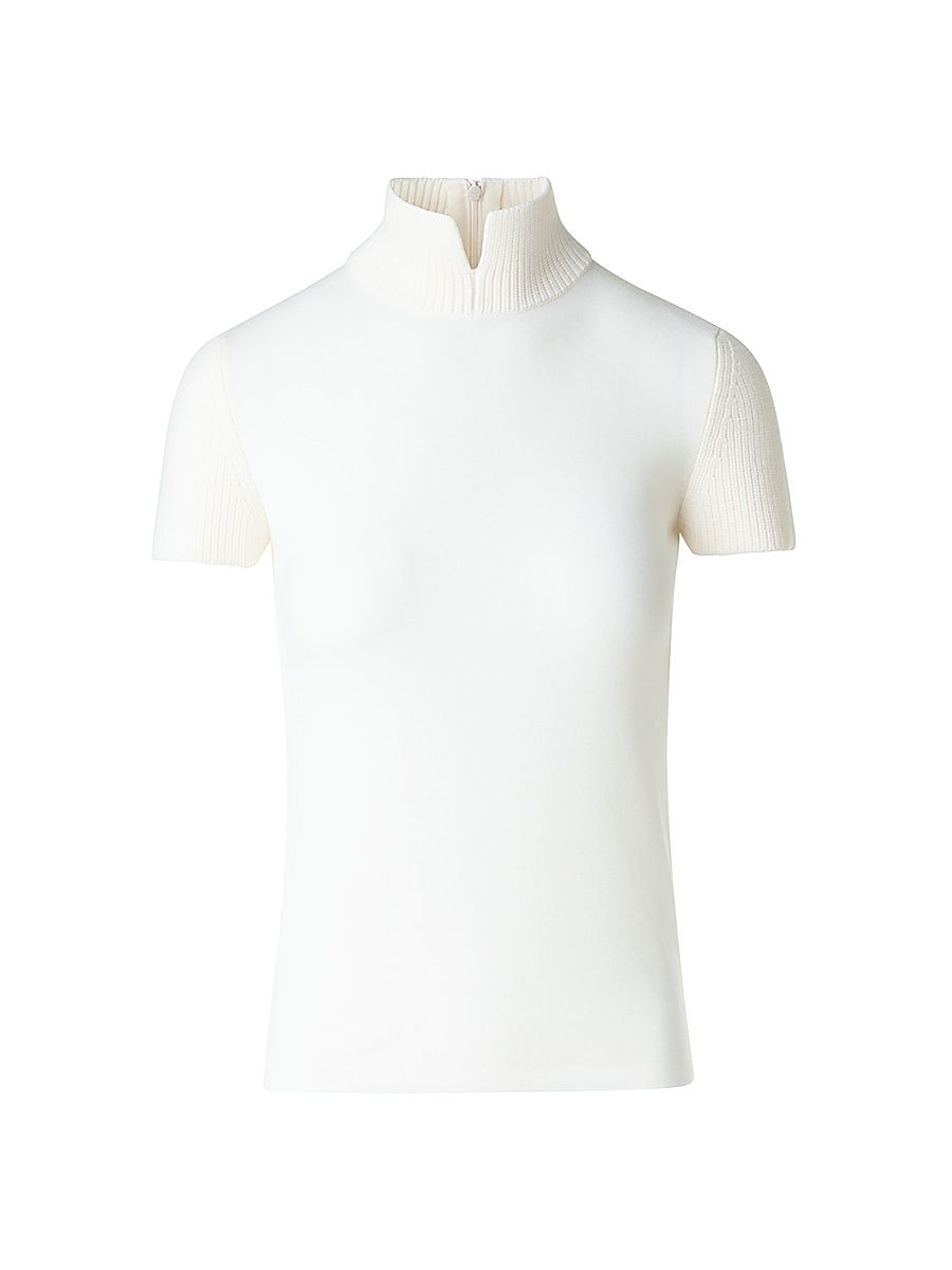 Women's Virgin Wool Mock Turtleneck Sweater - Cream - Size 14