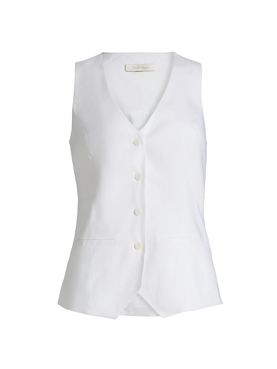 Women's The Jones Linen-Blend Button-Front Vest - Bright White - Size Small
