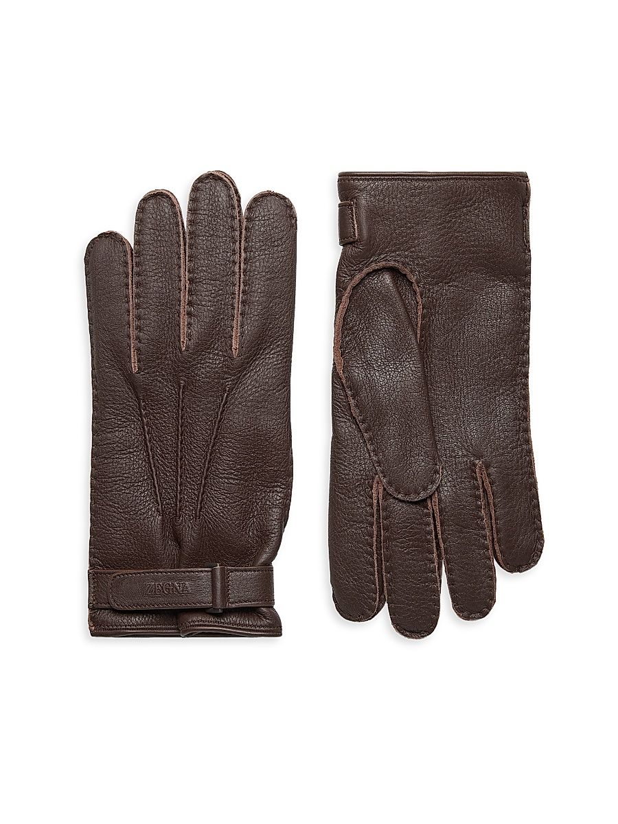 Men's Peccary Leather Gloves - Dark Brown - Size Small