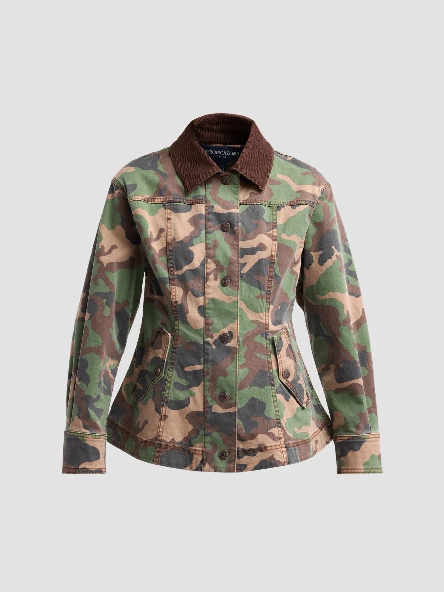Veronica Beard Women's Talla Camouflage Corduroy-Collar Denim Jacket - Camo - Size 00