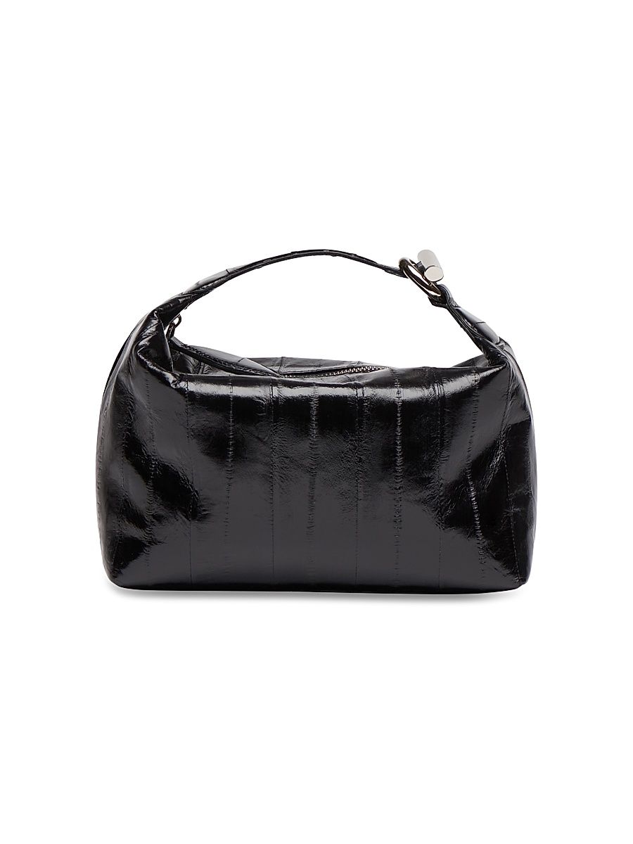 Women's Micro Patent Leather Pillow Pouch - Black