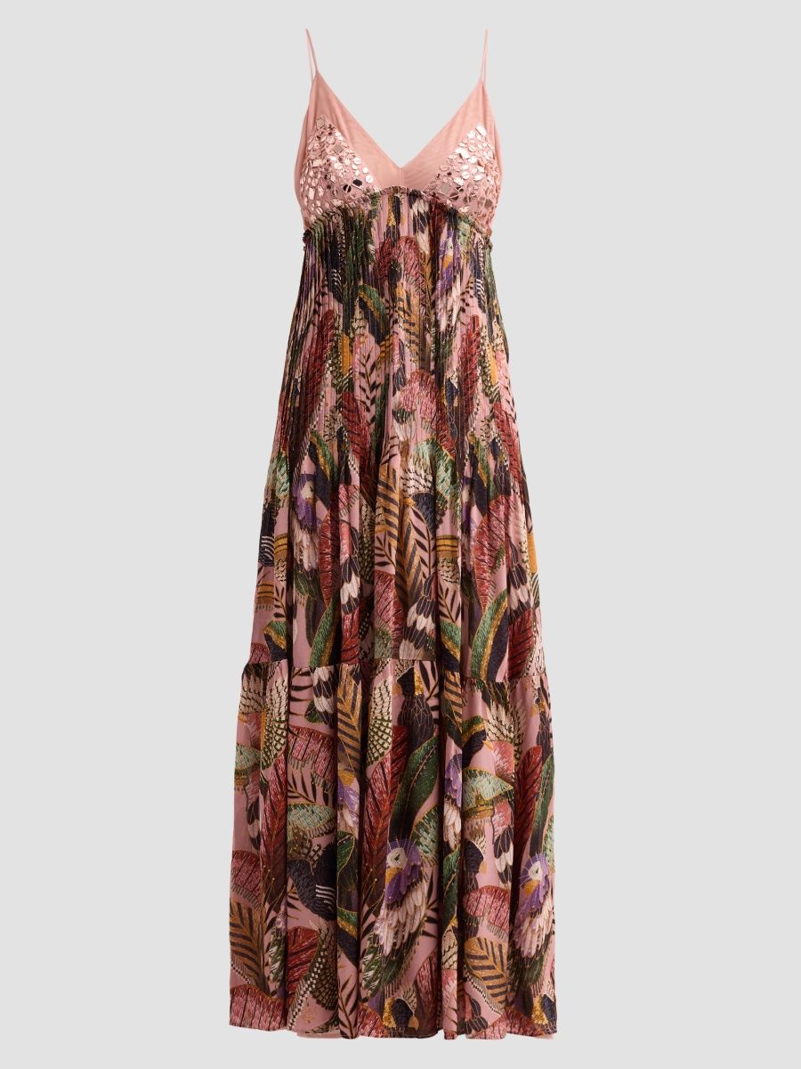 Farm Rio Women's Embellished Bird Print Dress - Pink - Size Large