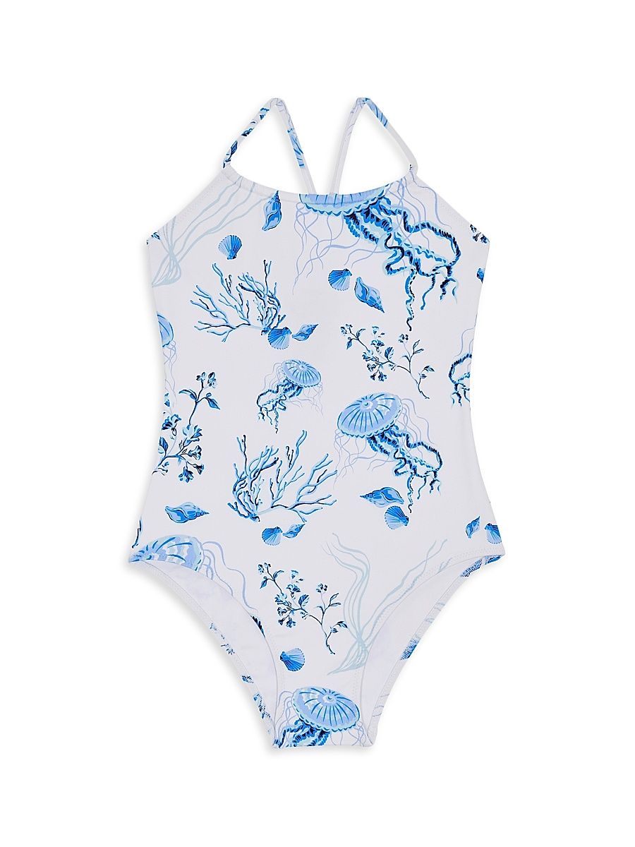 Baby Girl's, Little Girl's & Girl's Medusa & Shells Swim Suit - Blue White - Size 6