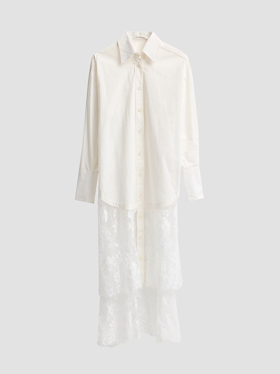 Women's Valiant Lace Cotton Tunic Shirt - Ivory - Size 2