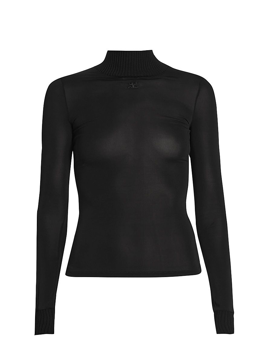 Courreges Women's Reedition 2nd Skin Sheer Turtleneck Top - Black - Size XXL