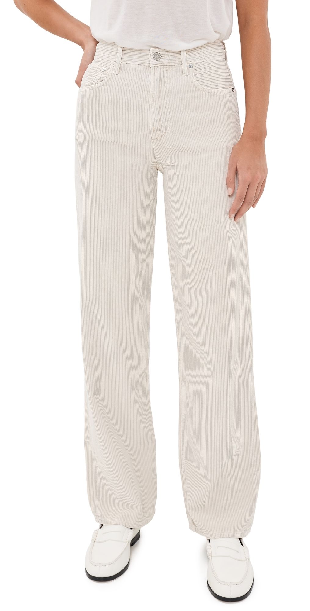 AGOLDE Ren High Rise Wide Leg Corduroy Pants 32 Bone 28