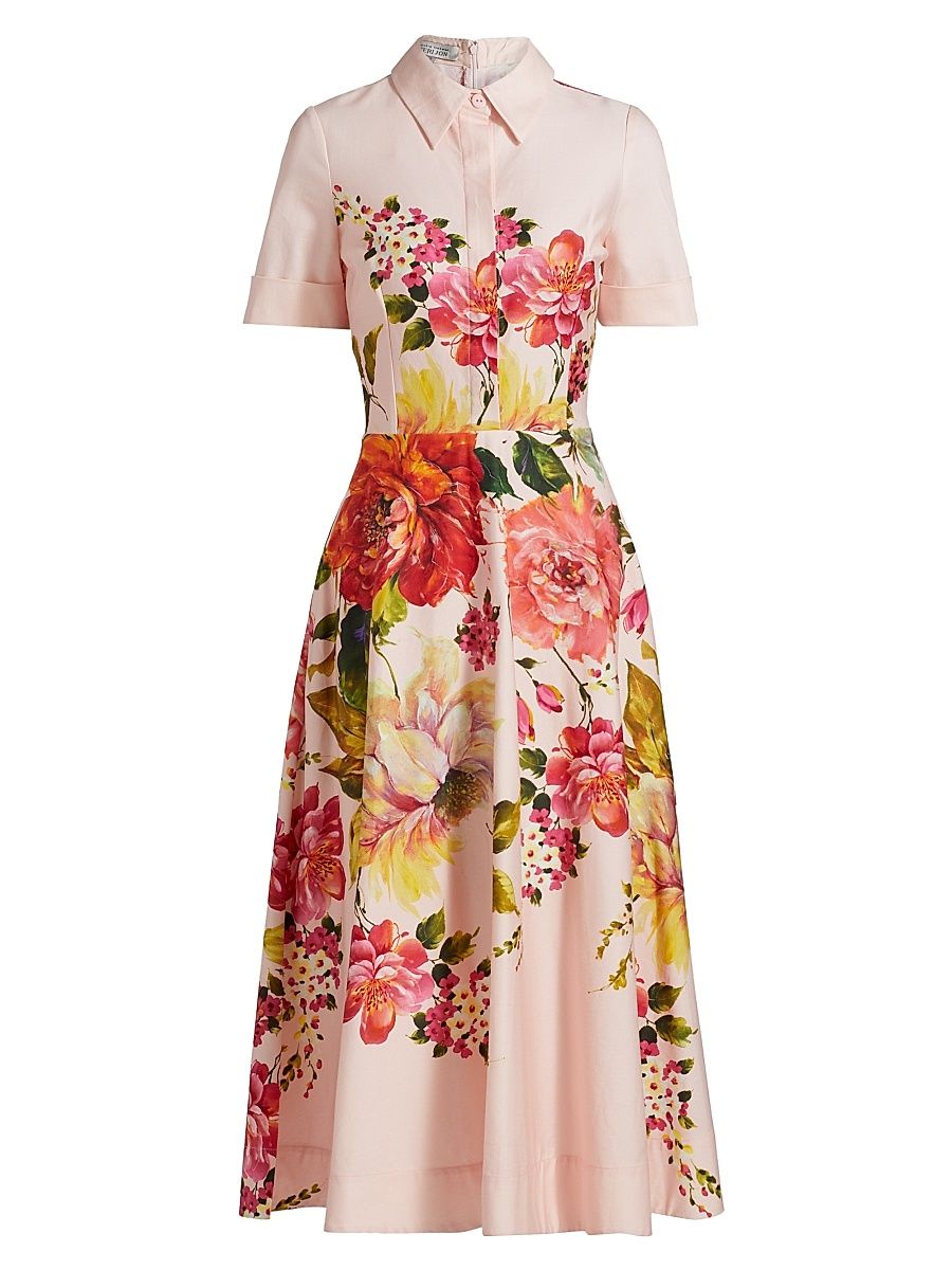 Women's Floral Fit-&-Flare Shirtdress - Pink Multi - Size 14