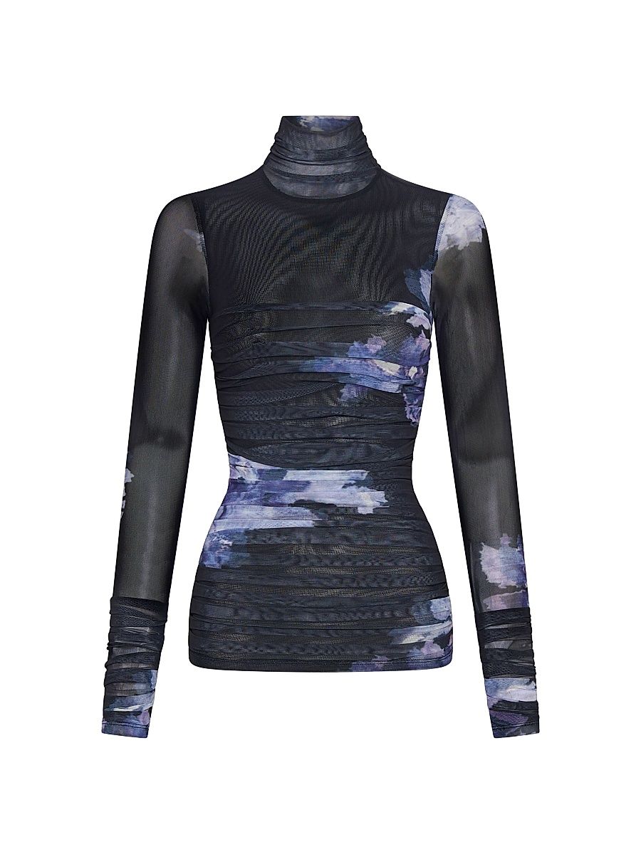 Women's Harmony Printed Shirred Long-Sleeve Top - Azalea Floral - Size 12