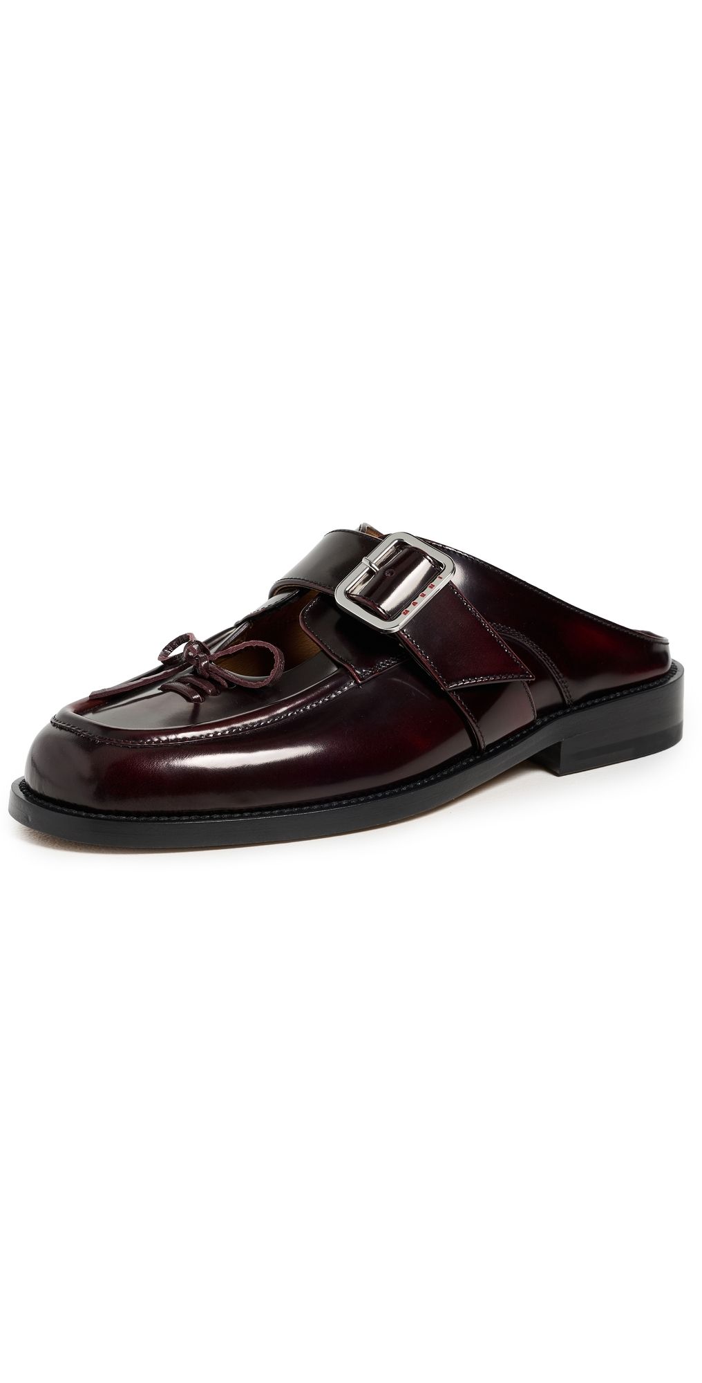 Marni Sabot Calfskin Loafers Black/Bordeaux 38