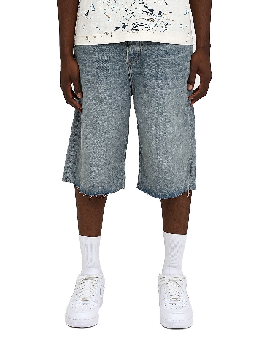 Men's Vintage-Mid-Indigo Denim Longline Shorts - Mid Indigo - Size 30