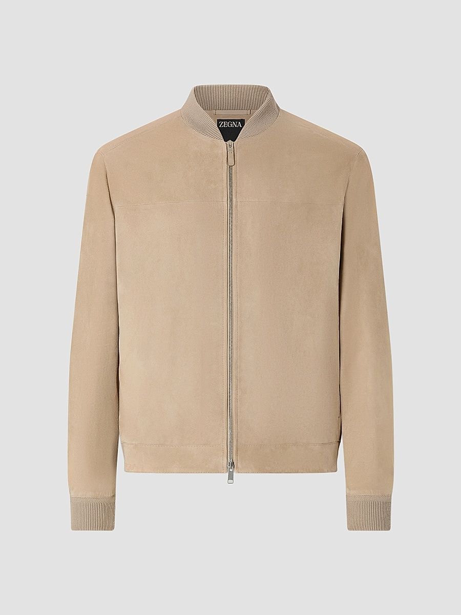 Men's Suede Bomber Jacket - Light Taupe - Size 36
