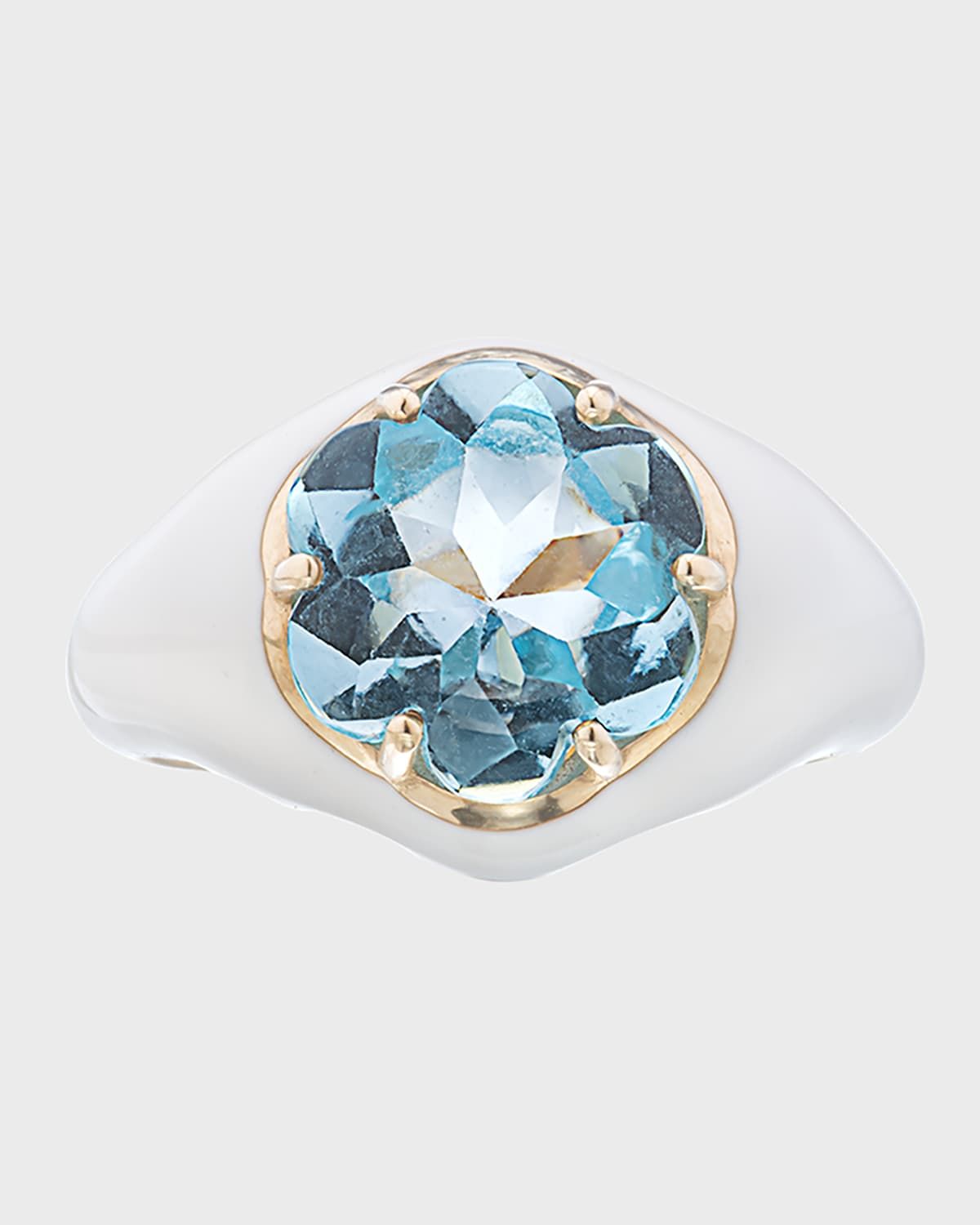 Da Funkadelic Signet Ring with White Enamel and Blue Topaz