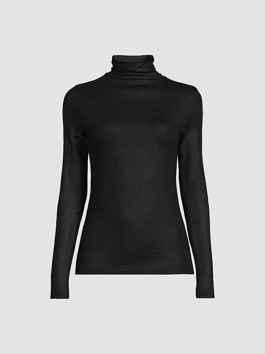Majestic Filatures Women's Soft Touch Metallic Turtleneck Top - Metal Black - Size Medium