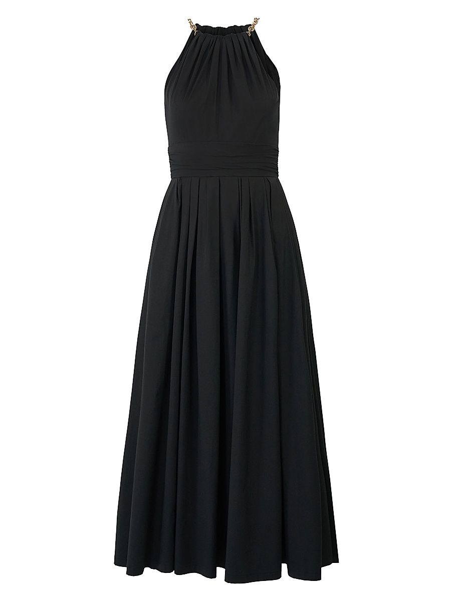 Women's Cotton-Blend Halterneck A-Line Midi-Dress - Black - Size 12