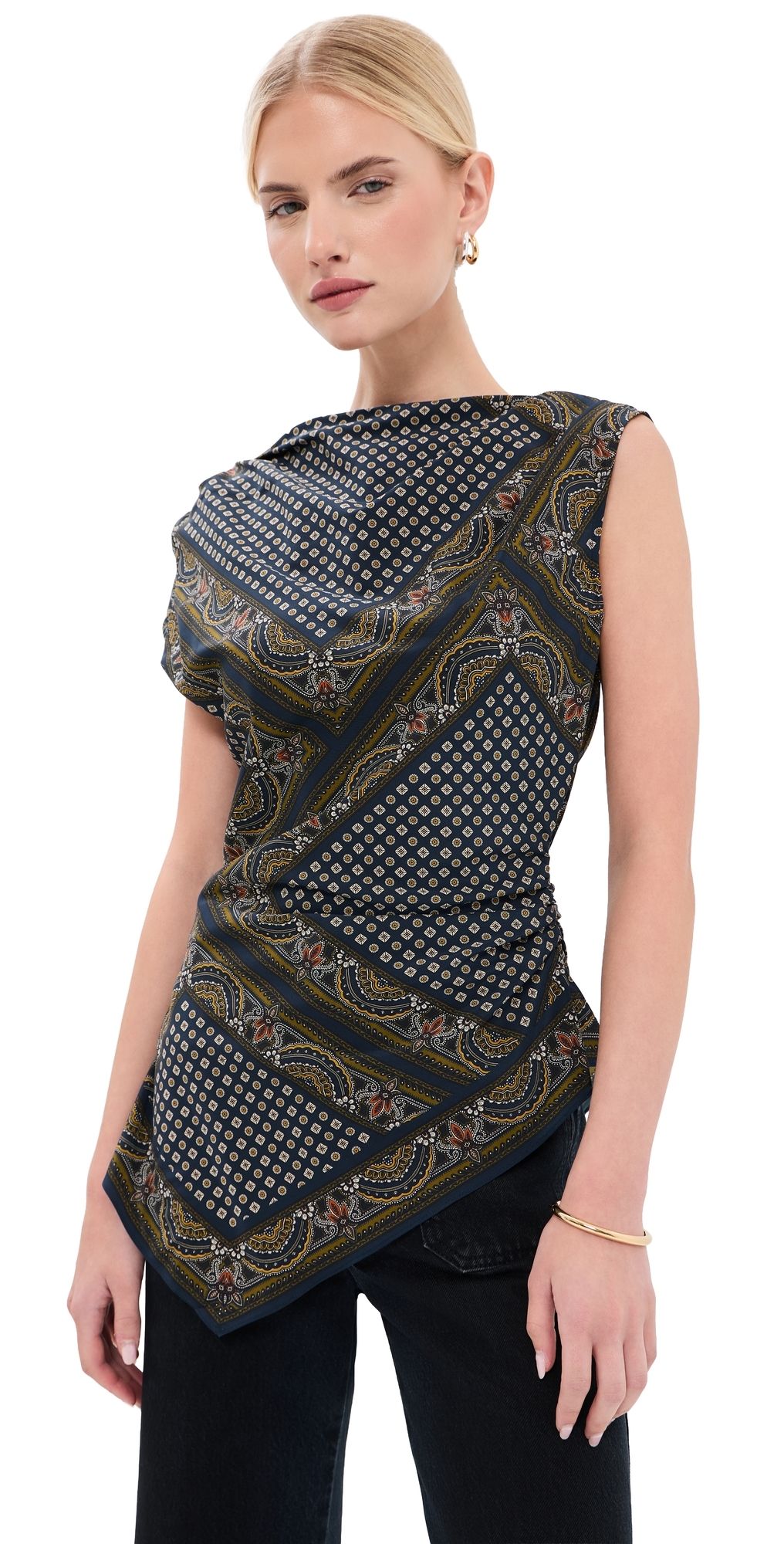 Veronica Beard Yvonne Asymmetrical Scarf Top New Navy Multi 4