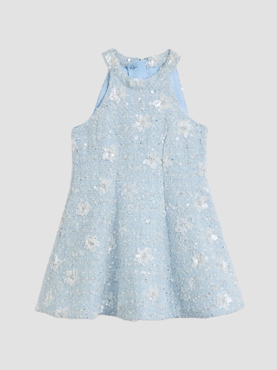 Girl's Little Girl's & Girl's Yve Sequined Bouclé Halter Dress - Soft Blue - Size 12