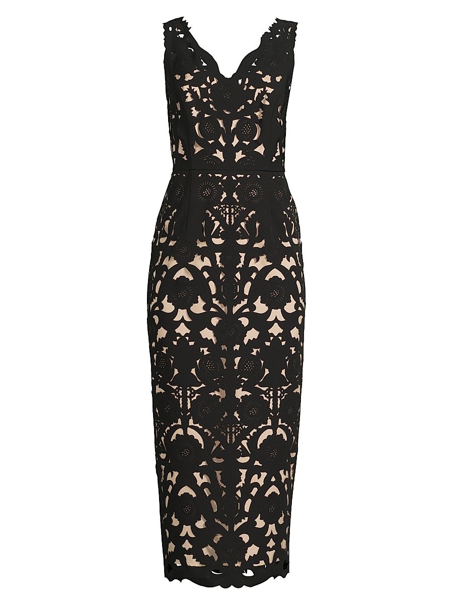 Shani Women's Floral Crepe Laser-Cut Midi Dress - Black - Size 14