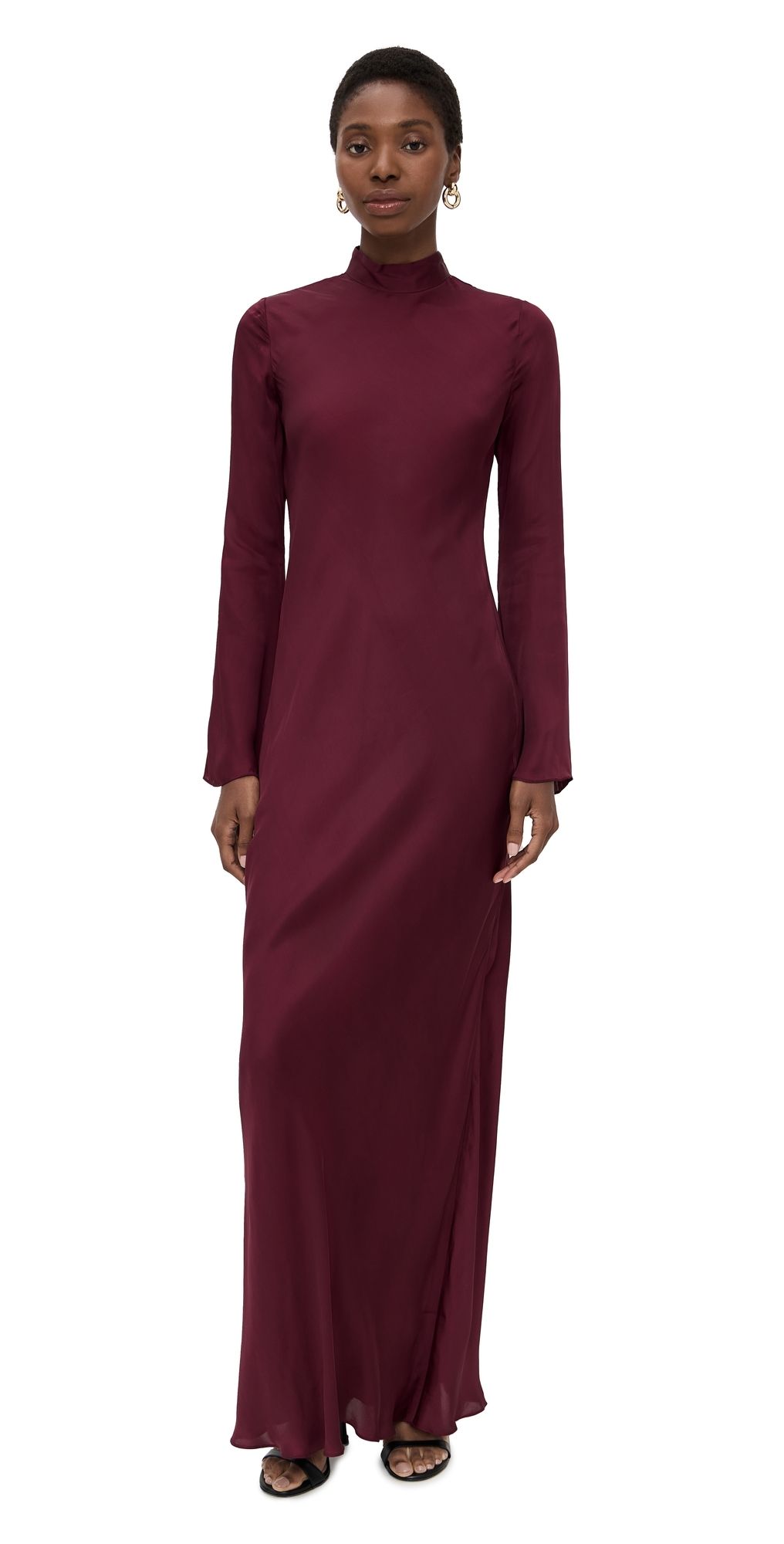 Hemant and Nandita Bias Cut Mock Neck Maxi Dress Burgundy XS