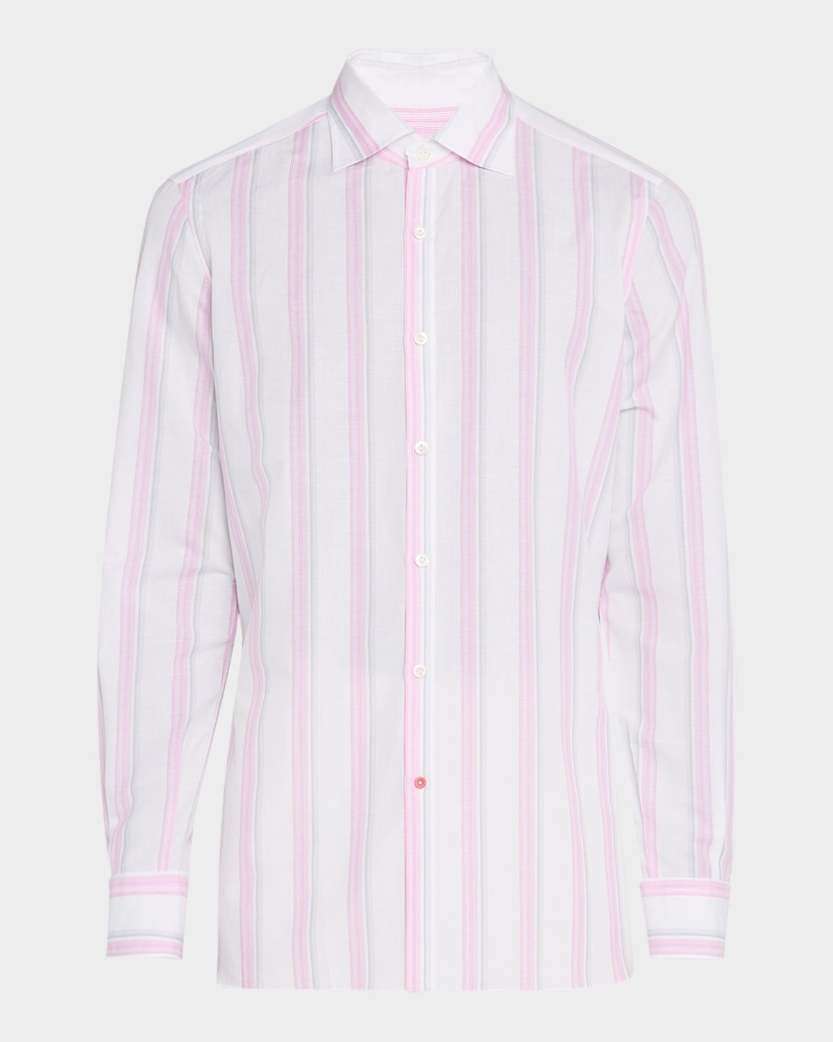 Men & apos;s Cotton and Linen Stripe Casual Button-Down Shirt
