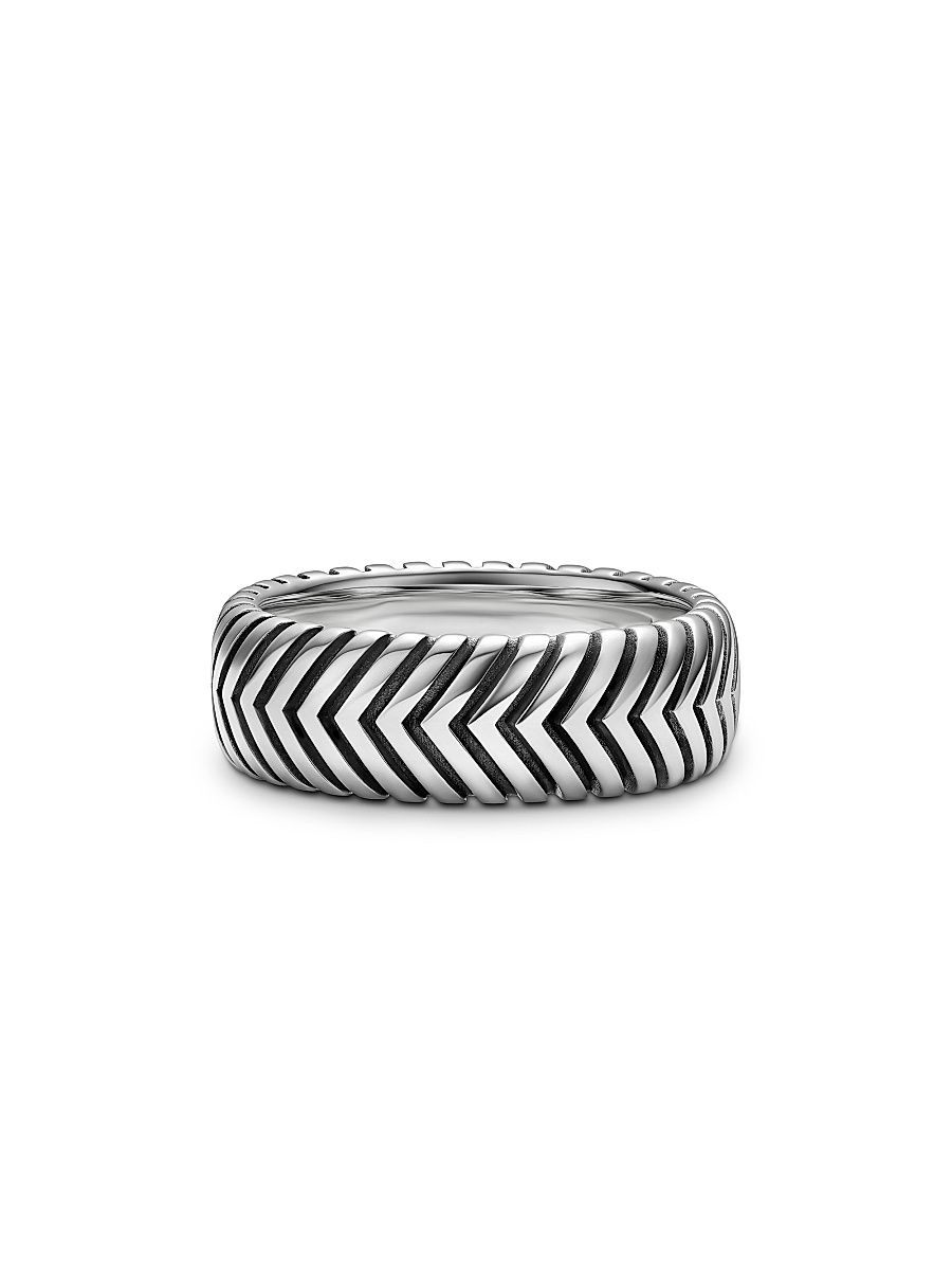 Men's Chevron Band Ring in Sterling Silver, 8MM - Silver - Size 10