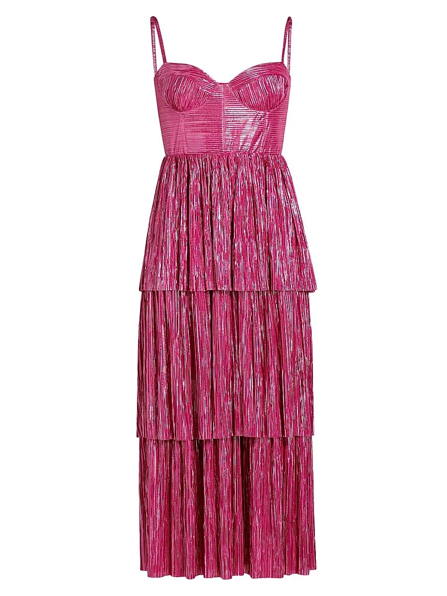 Women's Ascella Metallic Corset Tiered Midi Dress - Raspberry - Size XS