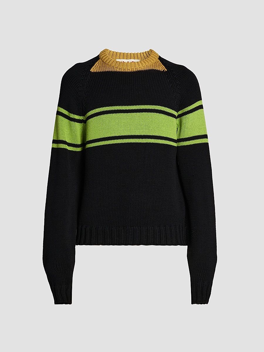 Men's Colorblocked Cotton Crewneck Sweater - Black - Size 44