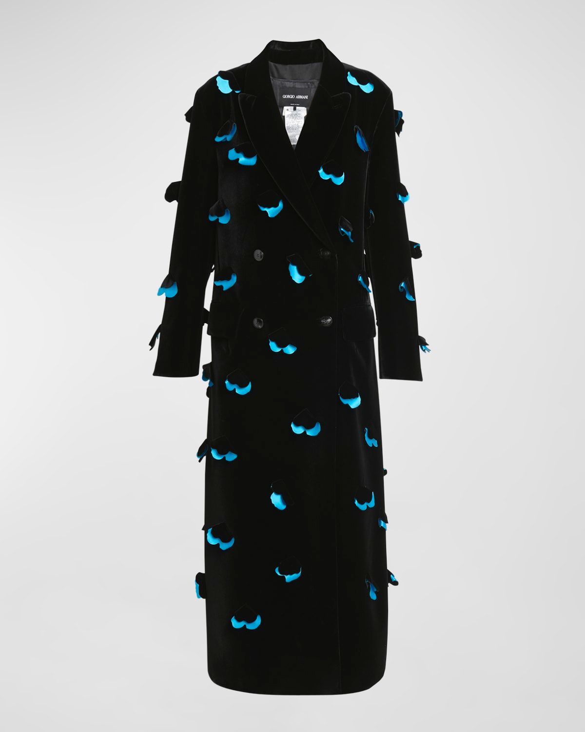 Petal-Embroidered Velvet Double-Breasted Maxi Coat