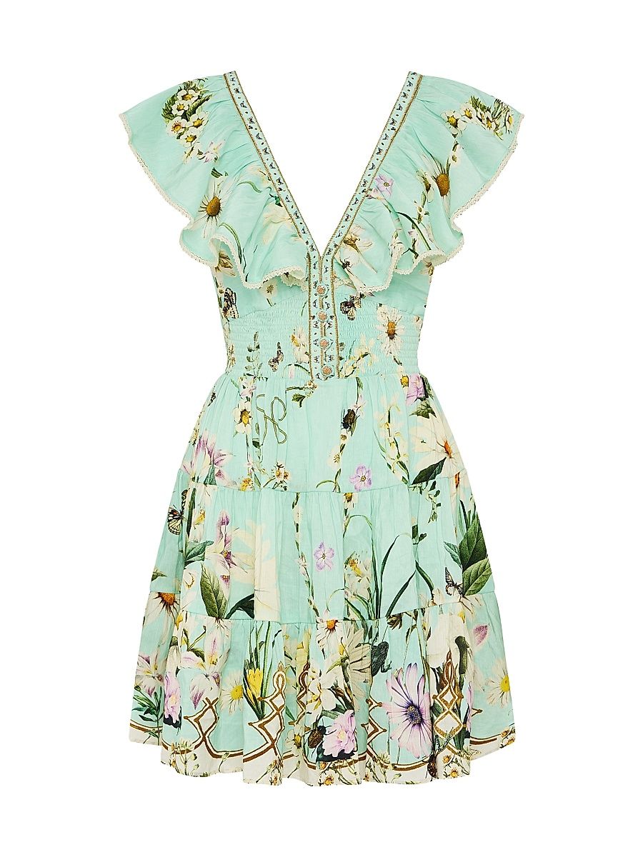 Women's Floral Freefall Printed Linen Minidress - Floral Freefall - Size Medium