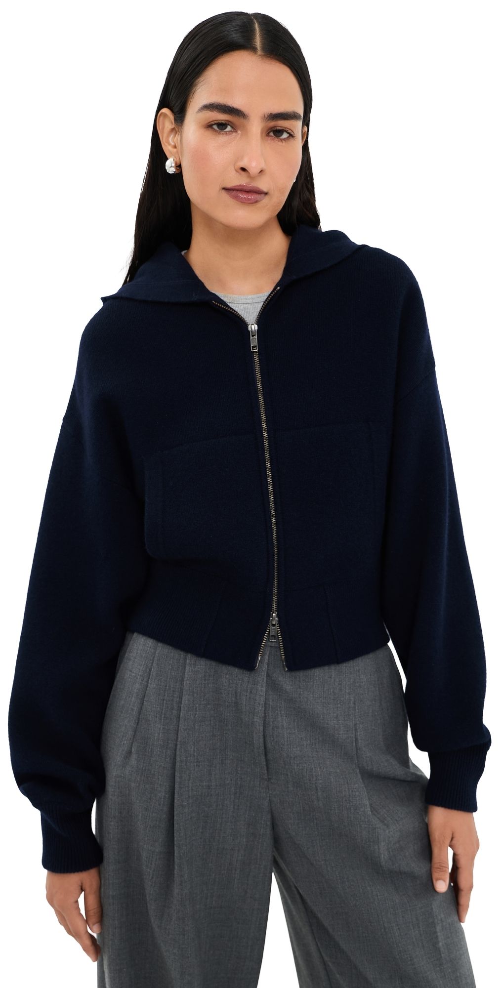 LISA YANG Lilia Hooded Zip Cardigan Navy 2