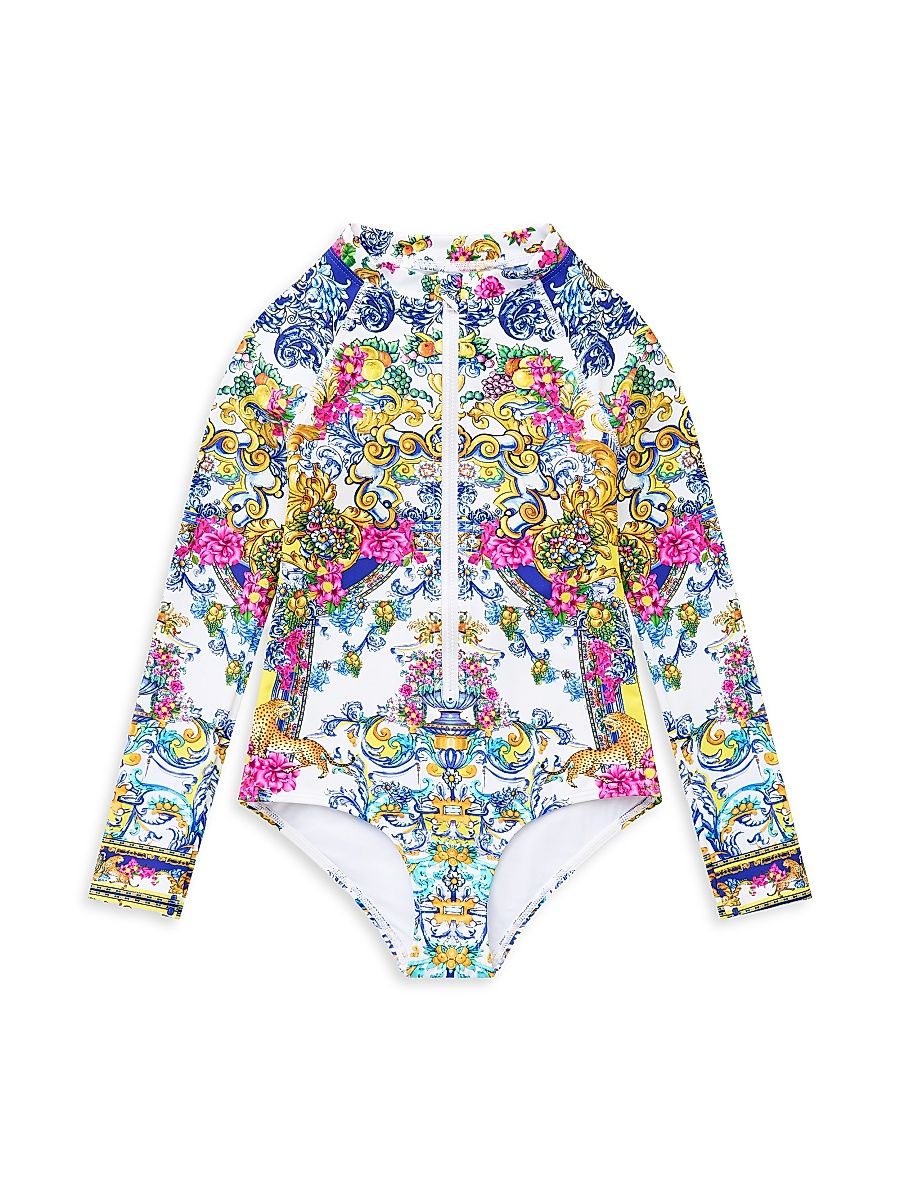 Little Girl's & Girl's Long-Sleeve Rashguard Swimsuit - Espana Nirvana - Size 4