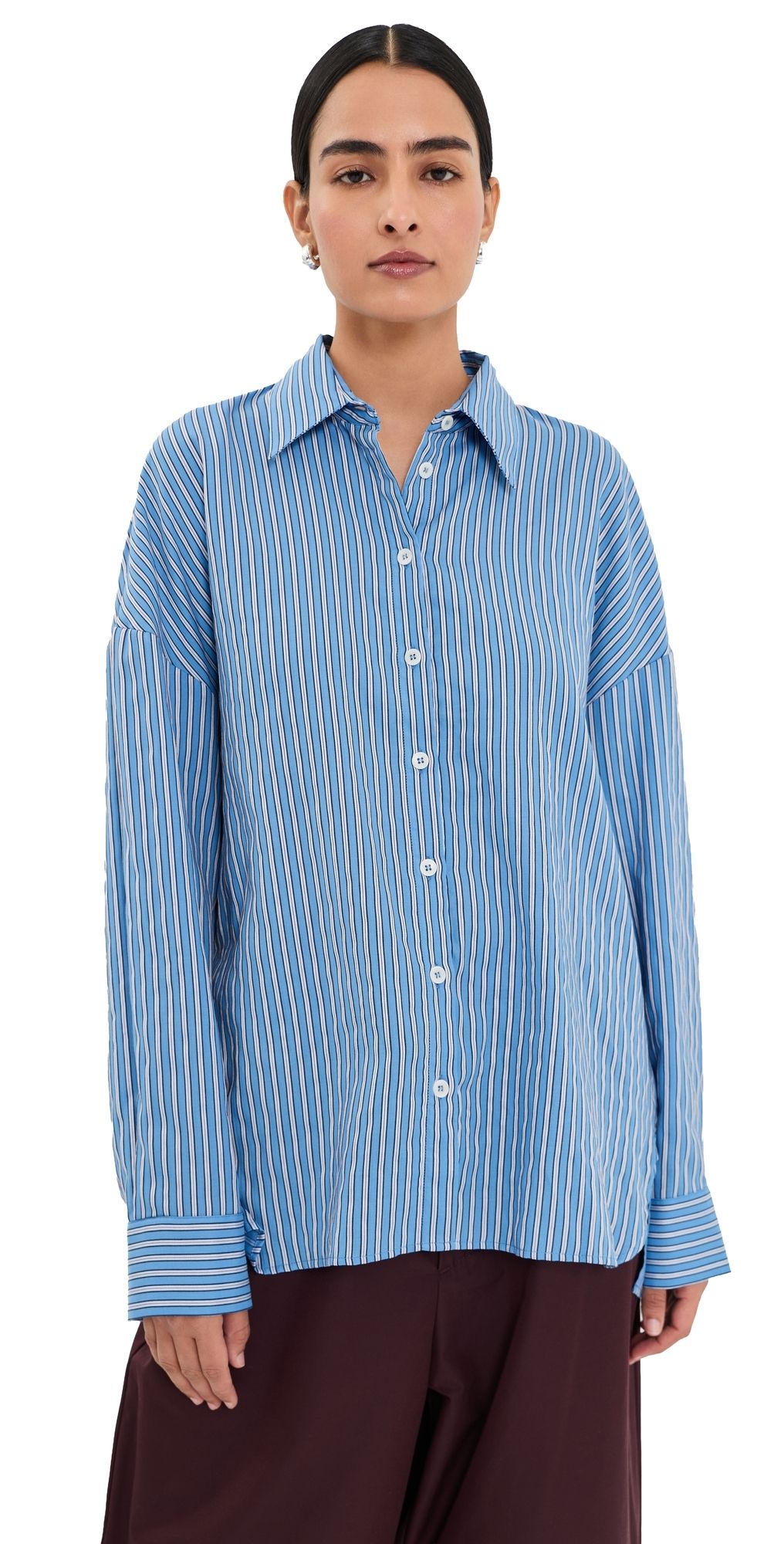 Tibi Edmund Lyocell Stripe Oversized Shirt Blue Multi L