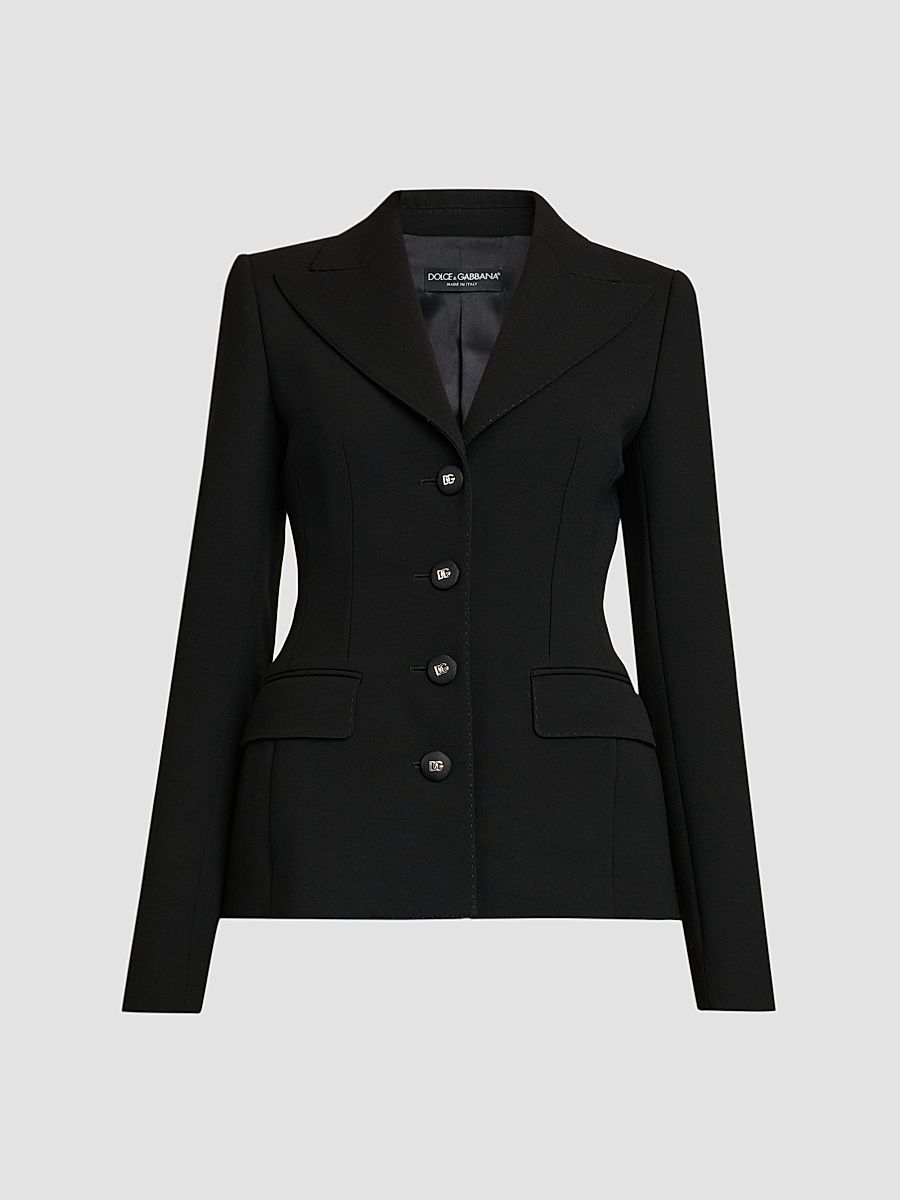 Women's Virgin Wool Tailored Single-Breasted Jacket - Nero - Size 8