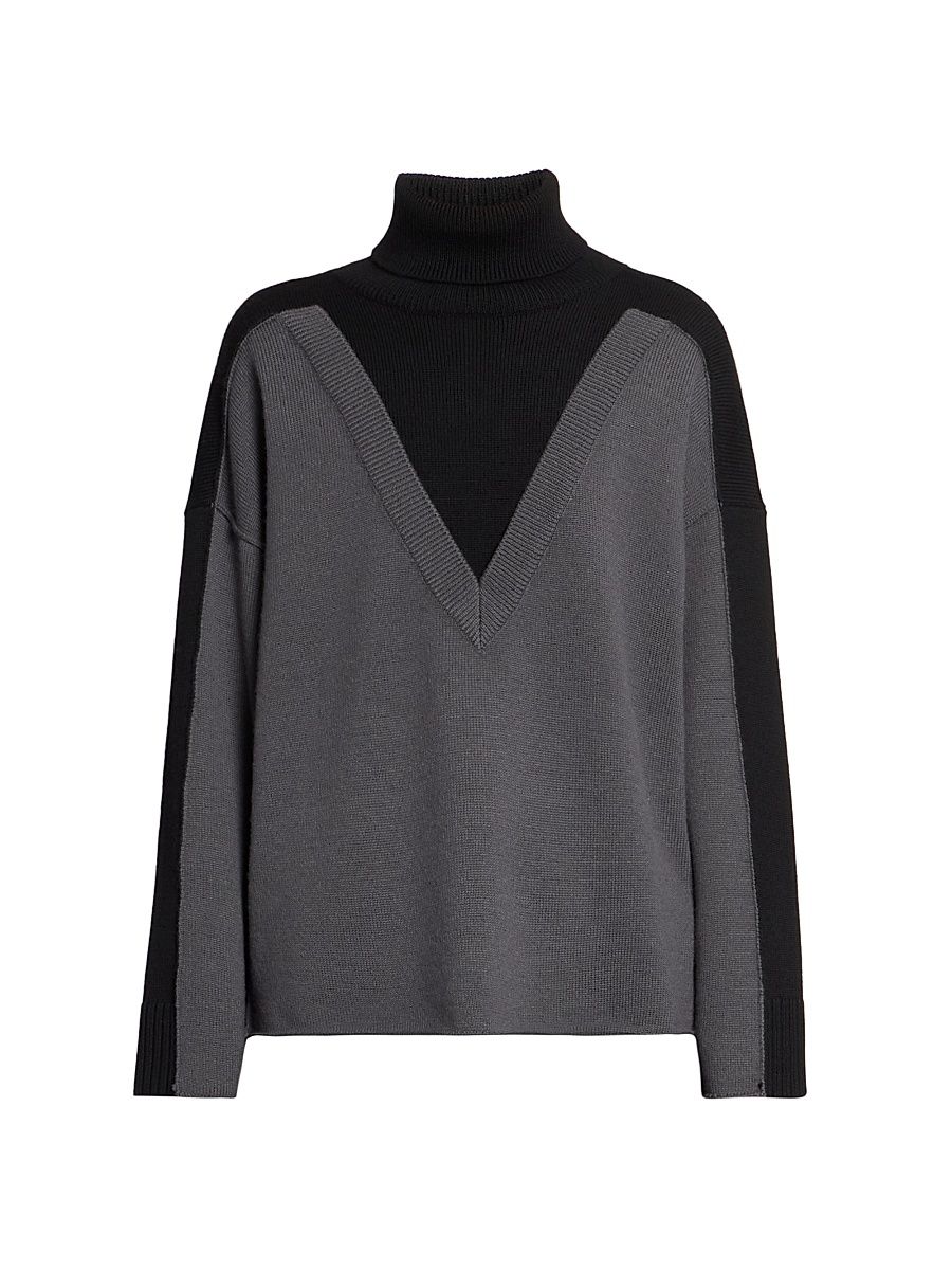Women's Layered Turtleneck Sweater - Black Dark Grey - Size XS