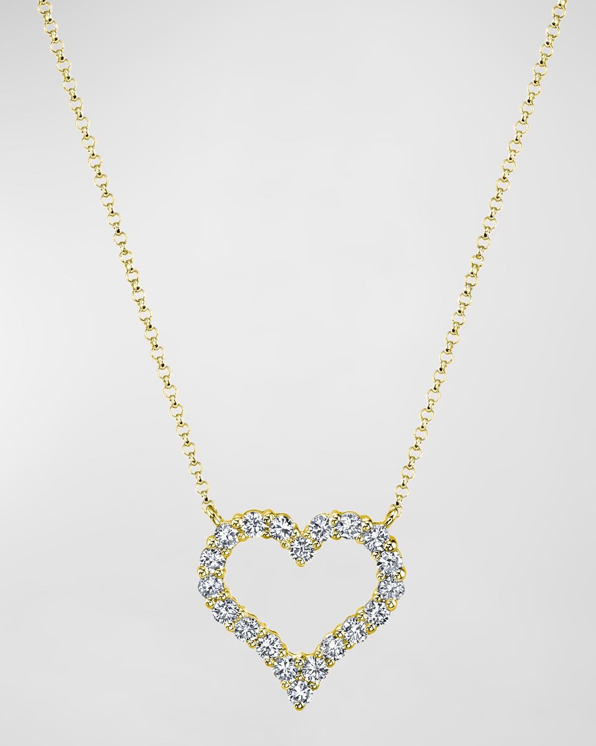 18K Gold Shared-Prong Round Diamond Heart Pendant Necklace, 16"L, 0.65tcw