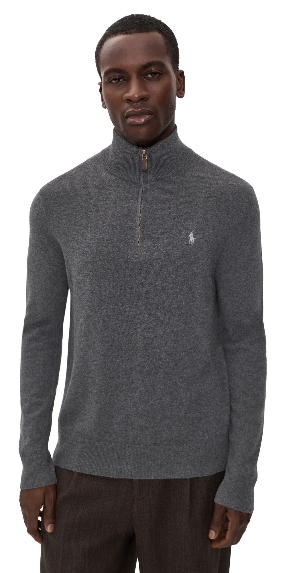 Polo Ralph Lauren Original Label Lux Merino Wool Quarter Zip Sweater Dark Charcoal Heather M