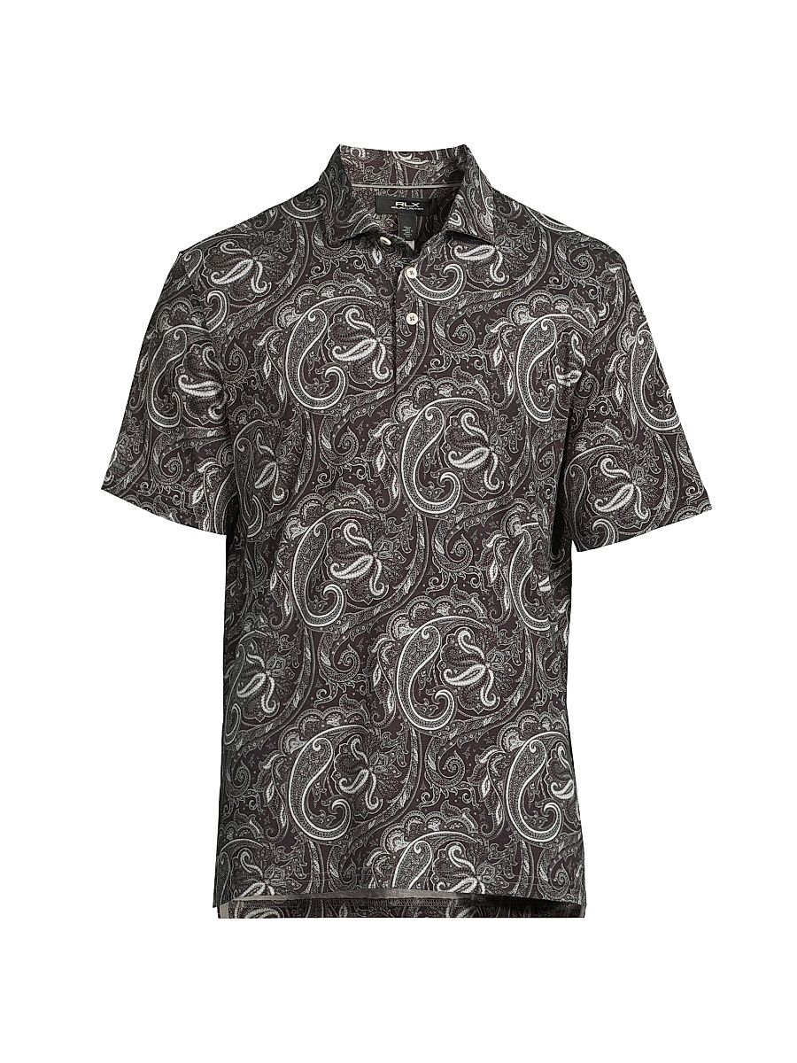 Men's Paisley Jersey Polo Shirt - Charcoal Paisley - Size XL