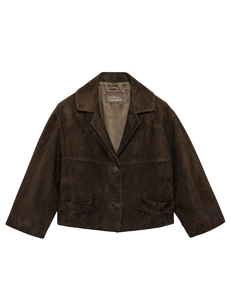 Women's Cropped Suede Jacket - Green - Size 2