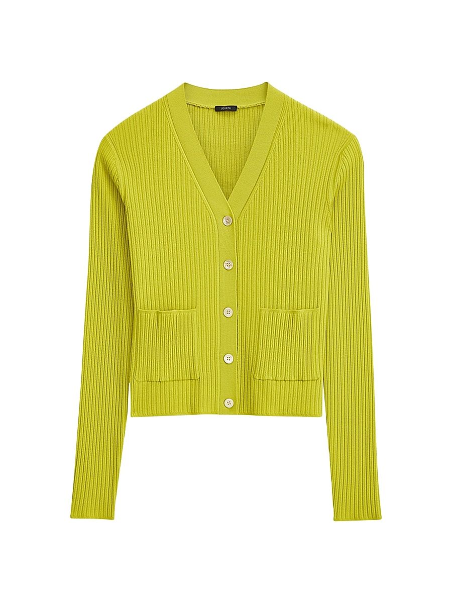 Women's Merino Wool Ribbed Cardigan - Bright Green - Size XL