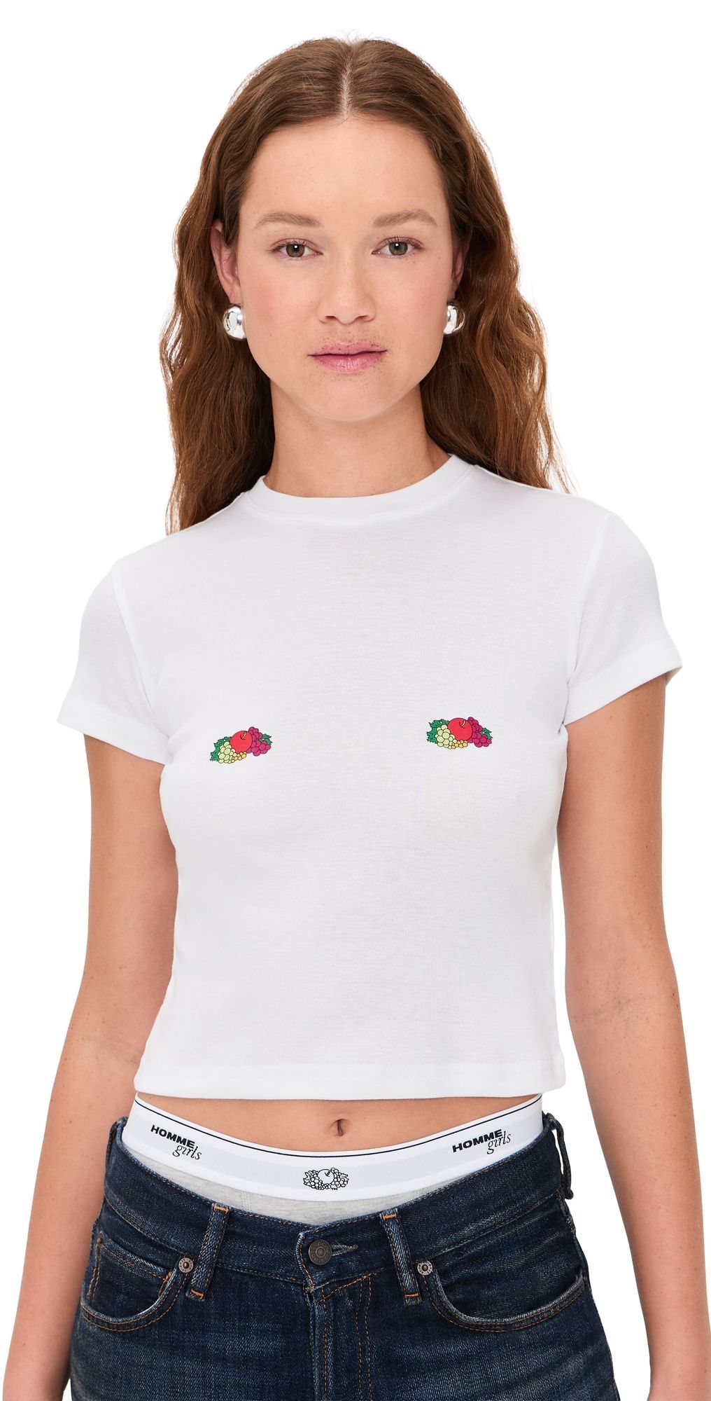 HOMMEGIRLS Homme Girls x Fruit of The Loom Baby Tee With Double Logo Baby Blue w/ Fruit Clusters L
